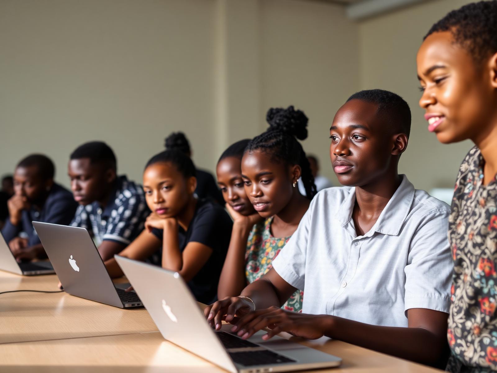 Skill-Up Project participants training on laptops